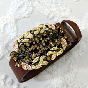 Stunning CAbi rhinestone buckle leather belt S